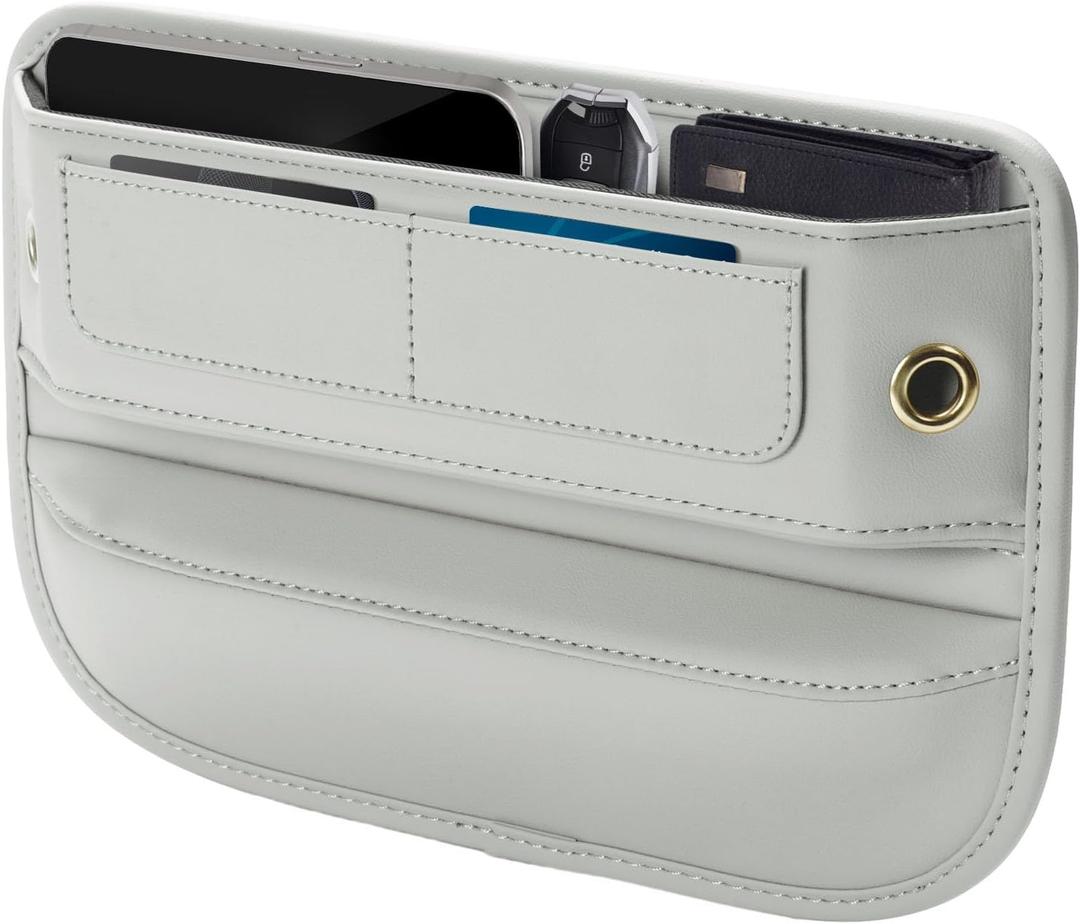 Universal Fit Premium Leather Car Seat Gap Filler Organizer, Center Console Organizer with Card Slots, Clever Gifts for Car SUV Truck Owners (Beige, 1 Pack)