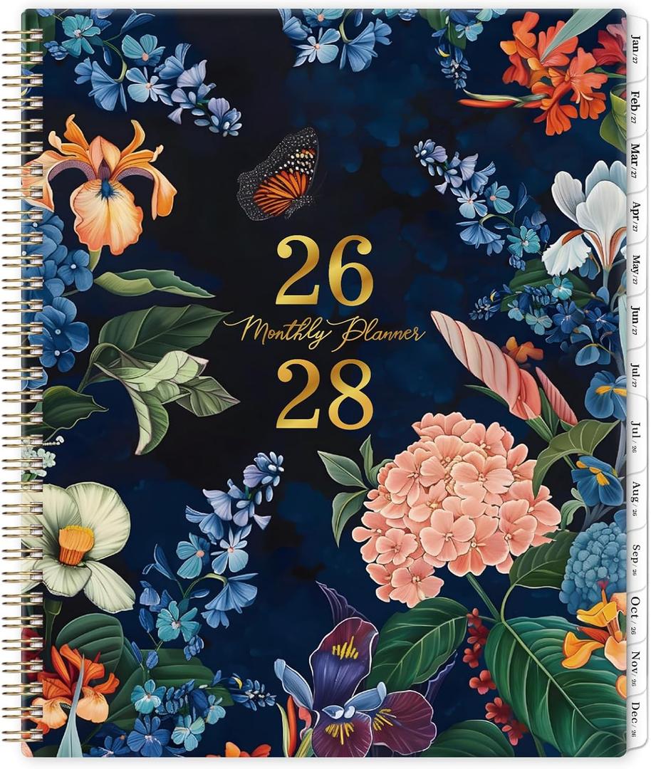 Monthly Planner/Calendar 2026-2028 - Monthly Calendar 2026-2028, July 2026 - June 2028, 9" x 11", 2 Years monthly Planner with Tabs, Contacts + Back Pocket + Twin-wire Binding - Floral