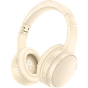 Bluetooth Active Noise Cancelling Headphones with Microphone, A10 Wireless Headset Over Ear, 20H+ Playtime, Bluetooth 5.3, Lightweight Wired Headphones for Tablet/PC - Beige