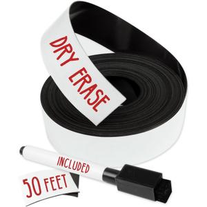 X-bet MAGNET Dry Erase Magnetic Strips 50 feet x 1inch x Total Thickness 0.5mm+Marker+1 Dry Erase Marker