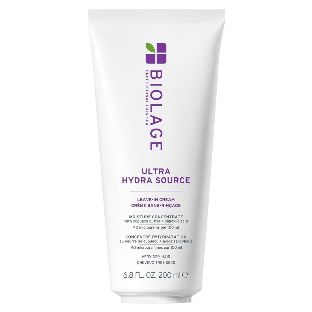Biolage Ultra Hydra Source Leave-In Cream - Moisturizes & Controls Frizz, For Very Dry, Thick, Hair, Infused with Micro-dosed with Cupuau Butter & Salicylic Acid, 6.8fl oz