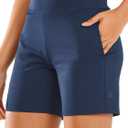 ALLZERO Feel Fit Women's Athletic Shorts 6" with Zip Pockets High Waisted Bermuda Shorts for Women Walking Running Casual (Navy) S