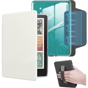 Detachable Magnetic Case for All-New 7" Kindle Paperwhite 12th Gen &Kindle Colorsoft 2025 with Hand Strap, PU Leather Cover and Transparent Hard Back Shell with Auto Sleep/Wake,Beige