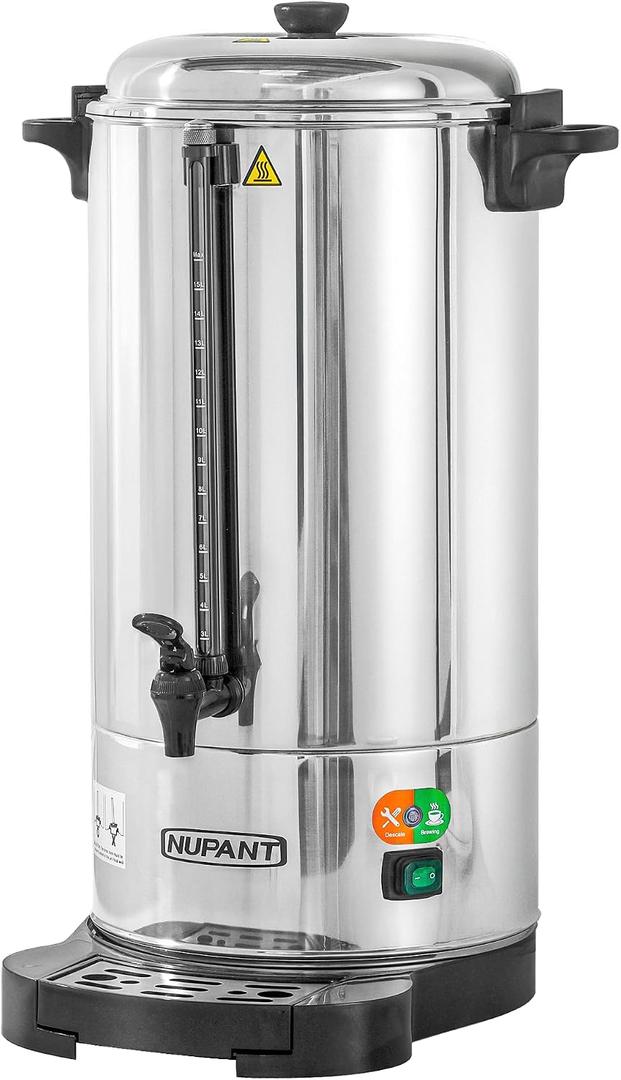 Commercial Coffee Urn 100 Cup/15L Coffee Dispenser with Upgraded Percolator, Double Wall 304 Stainless Steel Hot Water Urn Beverage Dispenser with Keep Warm Mode Large Coffee Maker for Catering Party