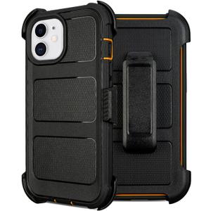 For Defender Phone Case iPhone 12 Case with Belt Clip, for Shockproof iPhone 12 Case Heavy Duty Rugged, 2 Layers of Sturdy for iPhone12 Cases, Military-Grade Cover for iPhone12Case Black & Orange