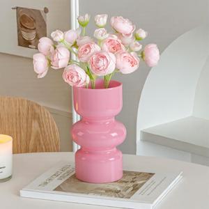Pastel Pink Glass Vase-7 Inch Elegant Colored Vases for Flowers, Bouquet, Unique Bubble Flower Vases for Centerpiece, Wedding Table, Desk, Decorative Vase for Home Decor, Living Room, Office