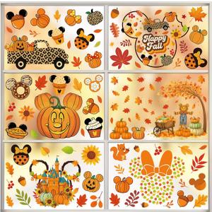 Fall Window Clings - 9 Sheets 149 Pcs Fall Decorations for Autumn Thanksgiving Harvest Home Party, Pumpkin Leaves Car Maple Castle Acorns Stickers for Glass, Double-Sided Static Window Decals