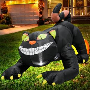 4FT Black Cat Halloween Inflatable Decoration Halloween Scary Blow Up Decor with LED Lights Indoor Outdoor Yard Graden Party Holiday Decoration