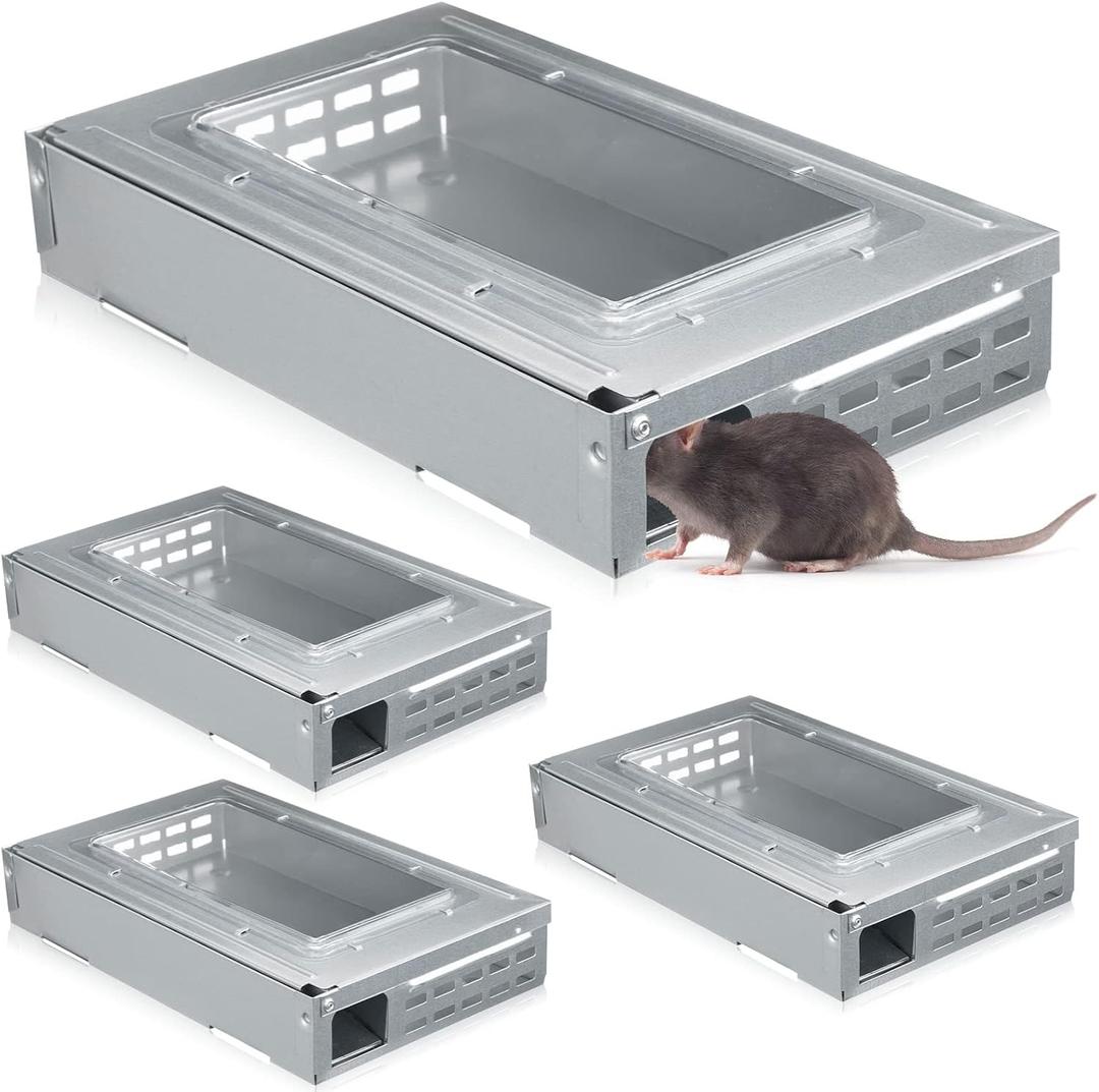 Qualirey 4 Pack Multi Catch Mouse Trap Clear Top Humanized Mouse Trap Rodent for Indoor Outdoor Rat Control Pet and Security (Silver)