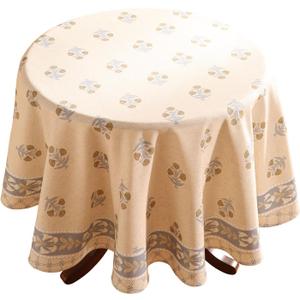 patdrea Designer Beige Tablecloth for Round Tables,Vintage Linen with Yellow Flowers Pattern Tablecloths,Rustic Floral Table Cover Cloth Decor for Kitchen Dining Christmas,Diameter 55"