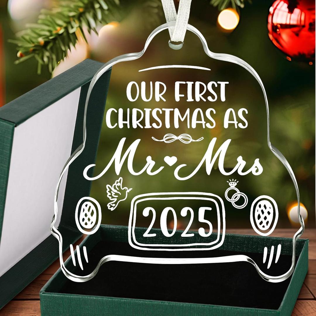 First Christmas Married Ornament 2025, Our First Christmas As Mr & Mrs Gifts, Personalized Wedding Gifts for Couples, Glass Holiday Tree Decorations for Newlyweds  Stocking Stuffer