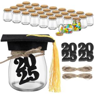 36 Sets Graduation Candy Jars Bulk 2025 Graduation Cap Gift with Pudding Glass Jars and Tassel Felt Grad Cap Felt 2025 Number Kit for Graduate Wishes Party Favors Decoration Supplies 