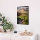 Mountain Sunset Lake Wall Decor: Landscape Picture Sunrise Grass Artwork Stair Painting for Bedroom House 16x12 Inch