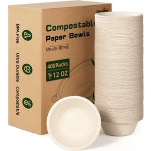 Lzerking 12oz Paper Bowls, 400 Pack - Disposable Compostable Bowls for Parties, Desserts | Microwave & Freezer Safe