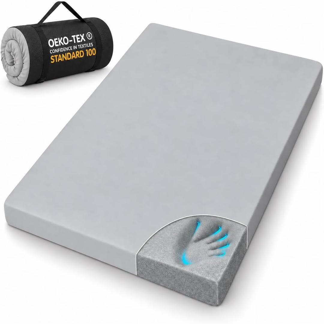 Camping Cot Pad, Pad Only 2 Inch Memory Foam,Camping Pad for Folding Cot and Foldable Cot, Portable Roll Up Camp Gear for Car Camping Travel Tent, Non-Slip Waterproof Bottom, Removable Cover