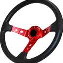 Drifting Deep Dish Racing Steering Wheel, 6 Bolt Anti-Slip Leather and Aluminum Gaming Steering Wheel with Horn Button for Racing/Car Sim Driving/JDM Sports Racing Steering Wheel (Red)