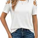 Jar of Love Women's Short Sleeve Cold Shoudler Tops T-Shirts for Women Spring Summer Tops Loose Fit Tunic 2026 (Large)