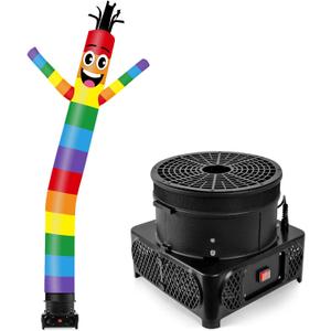 10FT Tall Inflatable Tube Man Rainbow Wacky Wavy Dancing Guy with 3/4 HP Weather-Resistant Blower (12''Diameter) for Outdoor Decoration Advertising Business Promotion