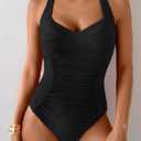 B2prity One Piece Swimsuit for Women Tummy Control Bathing Suits Ruched Slimming Swim Suit Push Up Tie Back Swimwear (Blue, XXL)