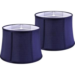 Blue Lamp Shades Set of 2,12"x14"Dx10"H Medium Drum Lampshades Decor, 12"*14"*10"-2 Pack
