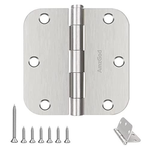 AmzGod Door Hinges Brushed Nickel - 4 Pack Nickel Door Hinges 3.5 Inch Rounded Interior Satin Nickel Door Hinge with 5/8" Radius - Flat Iron Residential Standard 3 1/2 Inches Silver Door Hardware