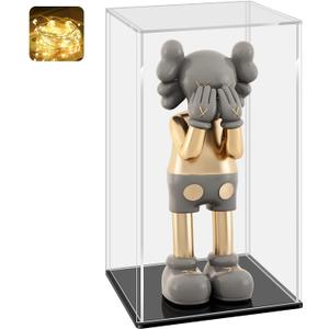 LANSCOERY Acrylic Display Case, Assemble Showcase Display Box for Collectibles, with Dustproof & Seamless Display Design, 9.4x9.4x15.7inch Thick Black Base