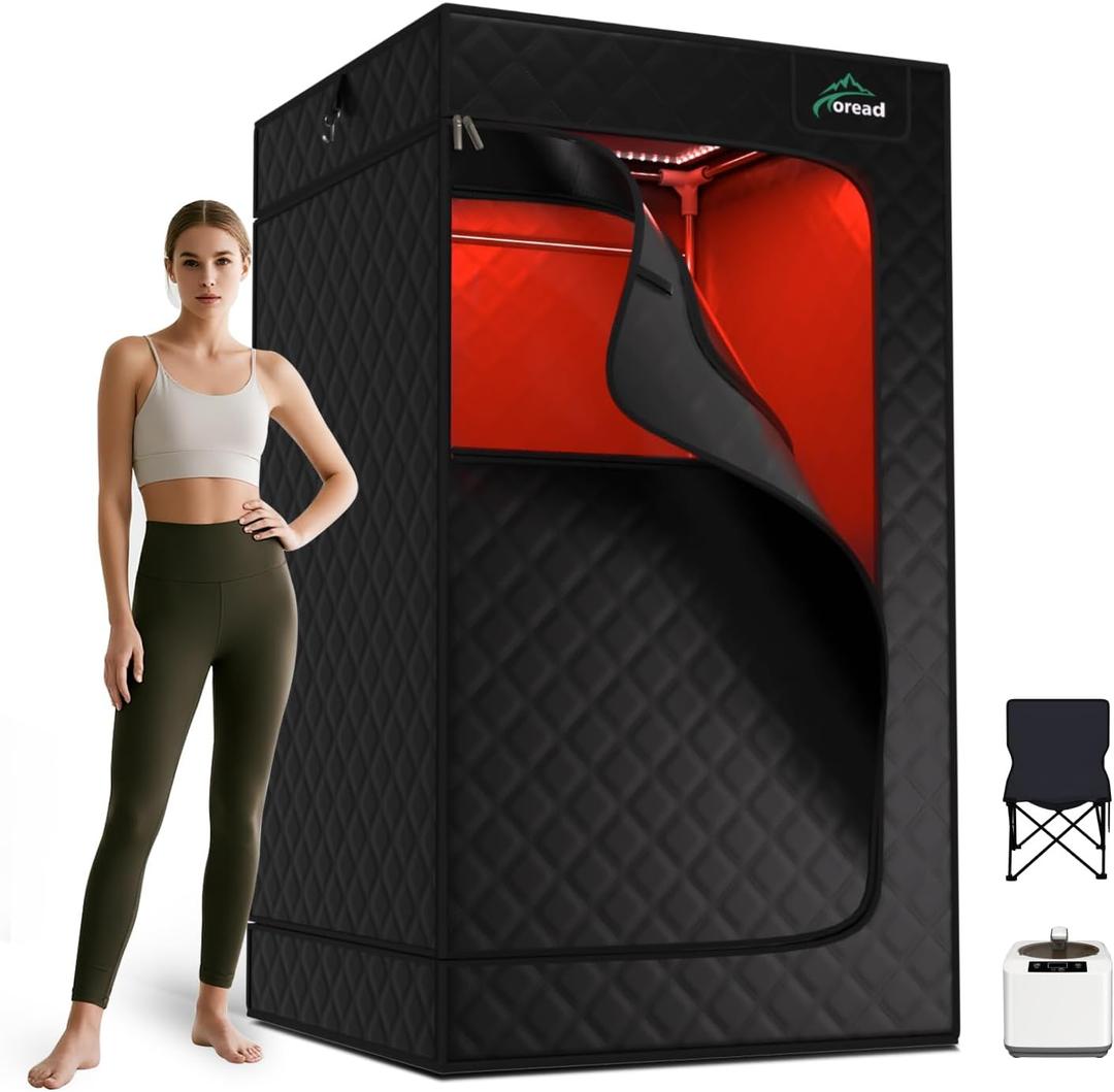 TOREAD Red Light Infrared Sauna with Red Light Therapy for Home,Portable Red Light Steam Sauna with 3L 1200W Steamer, Adjustable Temperature, Timer Setting, Remote Control, 35.4 * 35.4 * 63"