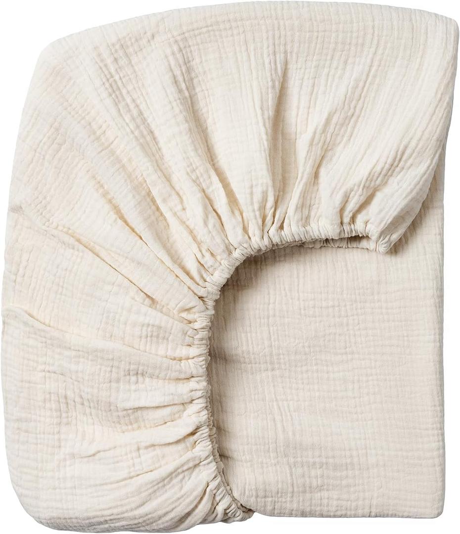 Meracorallo Muslin Crib Sheet, 100% Cotton Fitted Crib Sheet 28x52 Soft and Breathable Baby Boys Girls Cover for Standard Crib and Toddler Mattresses, Cream