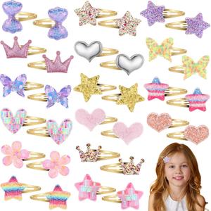 Hanaive 32 Pcs Christmas Girls Gift Hair Clips Glitter Butterfly Metal Snap Hair Accessories for Kids Girls Cute Heart Shaped Barrettes Sparkly Barrettes Clips for Toddlers Kids(Classic,Gold)
