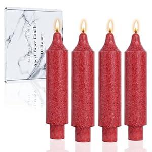 LPUSA Red Short Taper Candle Crystal Candlesticks Dripless Tapered Candles for for Holiday Wedding Party Wax Unscented Dinner 6 inch Set of 4