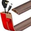 Floor Cord Cover Self Adhesive Cord Hider Floor Extension Cord Covers for Floor Power Cord Protector Cable Management Prevent Cable Trips Cable Cavity 0.47" W x 0.27" H (Smoked Brown Wood, 10Ft)