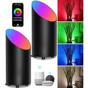 SUNVIE 2 Pack Smart Floor Can Light 5W RGBW Color Changing Uplighting Indoor Uplights 2700K6500K Up Lights Indoor Floor Spotlight for Plant Corner Wall Artwork, APP Control Alexa & Google Home, Black