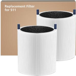 2 Pack 511 Replacement Filter Compatible with Blueair Blue Pure 511 Air Purifier, 2-in-1 HEPA Filters with Particle and Activated Carbon Replacement Filter (Not Fit for 511 Auto)