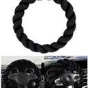 Alieemo Luxury Fluffy Winter Car Steering Wheel Cover for Women Soft Warm Plush Cute Auto Accessories for Vehicle, Sedan,Universal,Fuzzy,Black,Anti Slip (Black)