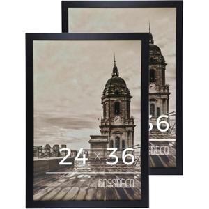 QDSSDECO 24x36 Poster Frame Black Wood Frame with Plexiglass Horizontal and Vertical Formats Hanging on the Wall Display Picture, Set of 2