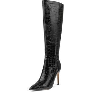 MERUMOTE Stiletto Knee High Boots Women Sexy Pointed Toe Zipper High Heels Boots (9.5, Black)