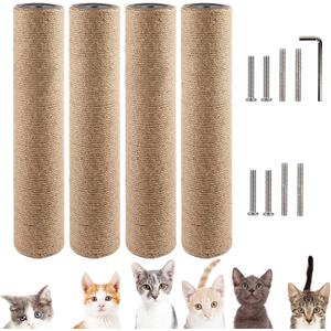 VCEPJH 4-Piece Cat Scratching Post Replacement - 15.7in Refill Pole Parts with Jute Rope - Cat Furniture Protector with M8 Screws for Cat Tree Tower (Yellow)