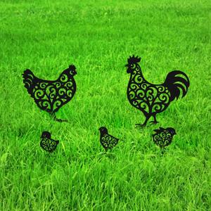 Metal Chicken Garden Stakes Set of 5, Outside Rooster Decorative Gardens Stakes, Chickens Gifts for Women, Chicks Lovers and Chicken Owners, Outdoor Ornaments for Yard Lawn Patio Gardens, 17"*11.5"*0.04"