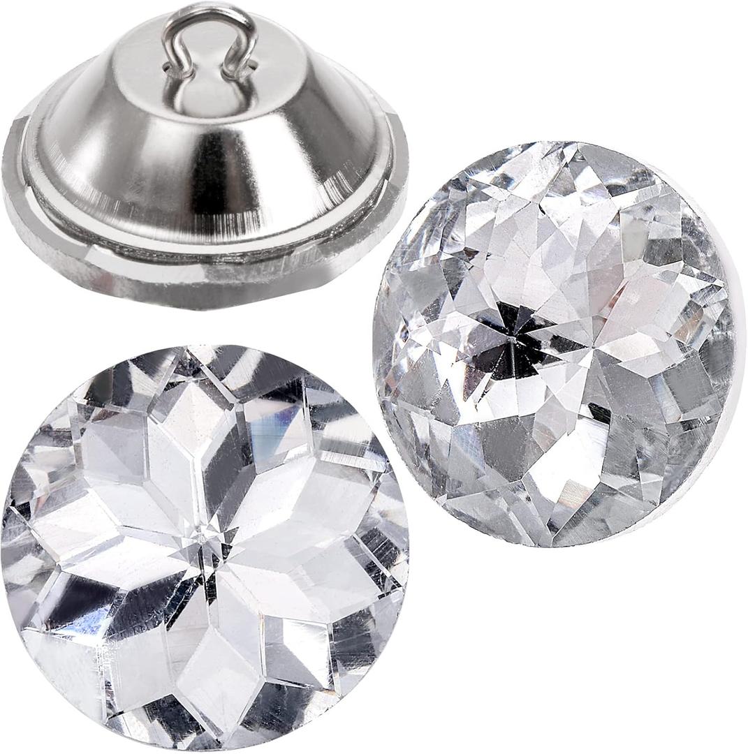 Frcctre 100 Pcs 25mm Rhinestone Crystal Buttons, Clear Tufting Button Upholstery Buttons with Metal Loop Button for Sewing Sofa Bed Headboard DIY Crafts Decorations