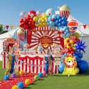 Carnival Theme birthday party decorations & include red blue yellow balloon & foil hot air popcorn balloons & striped banner tablecloth & Backdrop carnival Circus road sign paper card Signboard decor