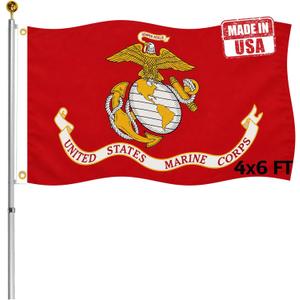 Double Sided US Marine Corps Flag 4x6 FT Outdoor- 3Ply 320D Nylon Heavy Duty USMC Flags Canvas Header with 2 Brass Grommets Easy to Rising