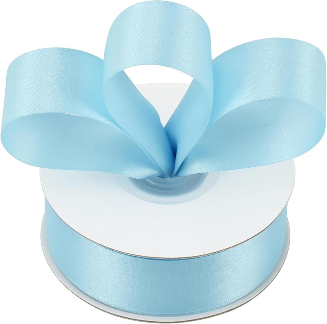 HUIHUANG Baby Blue Ribbon 1 inch x 20 Yards, Luxury Shimmer Thick Satin Ribbon Double-Faced Blue Ribbon for Baby Shower, Crafts and Bows, Gift Wrapping, Flower Bouquet, Holiday and Home Decor