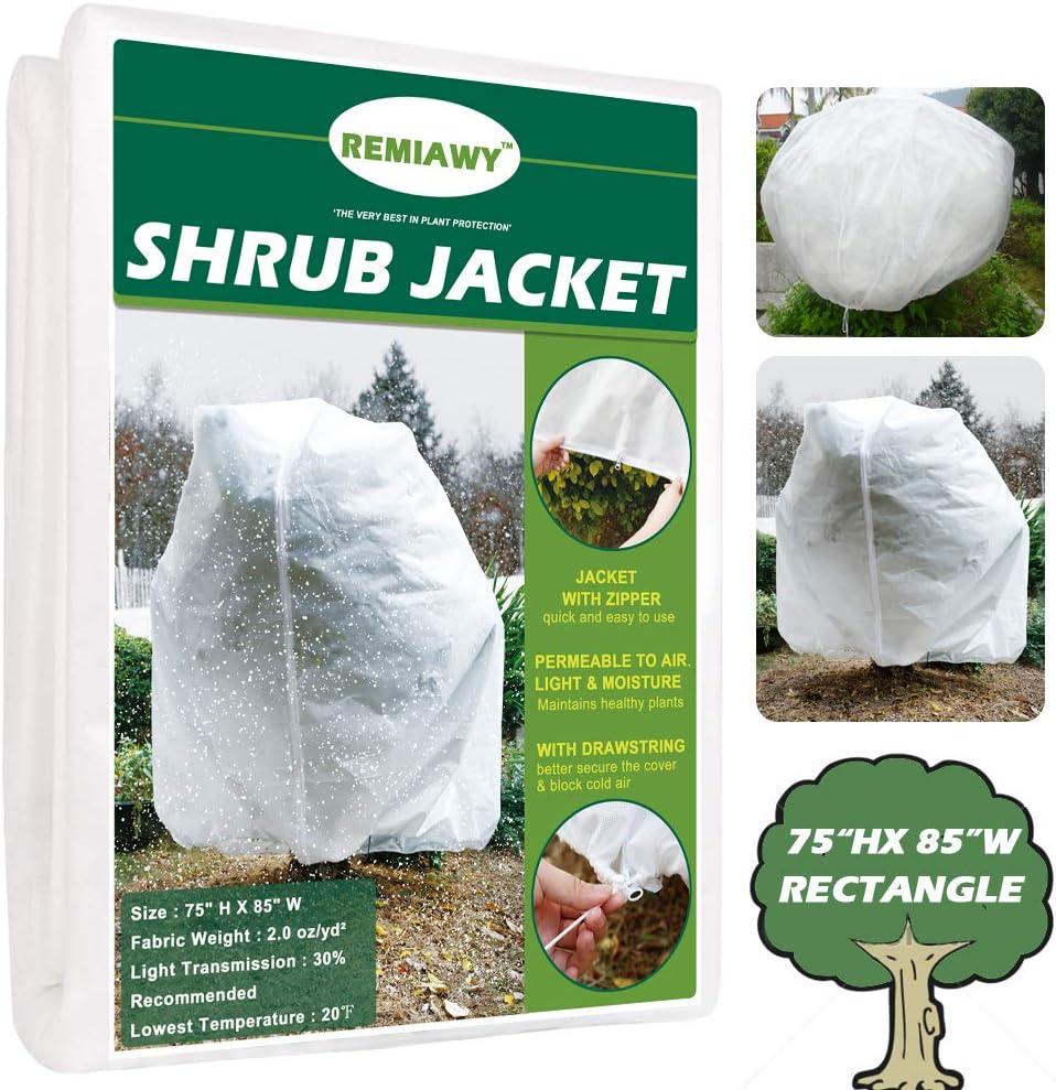 REMIAWY Plant Covers Freeze Protection Frost Blanket for Plants Tree Blanket Cover Shrub Covers Jacket with Zipper Drawstring, Frost Cover for Animal Protection (85X75 Shrub Jacket 2 oz/sq yd)