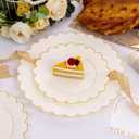 LIYH 60 Pcs Ivory and Gold Scalloped Plastic Plates - Disposable Fancy Combo Plates Includes 30 Dinner Plate 10.25" and 30 Dessert Plate 7.5" Plastic Heavy Weight Party Tableware Dishes, Beige and Gold Plates