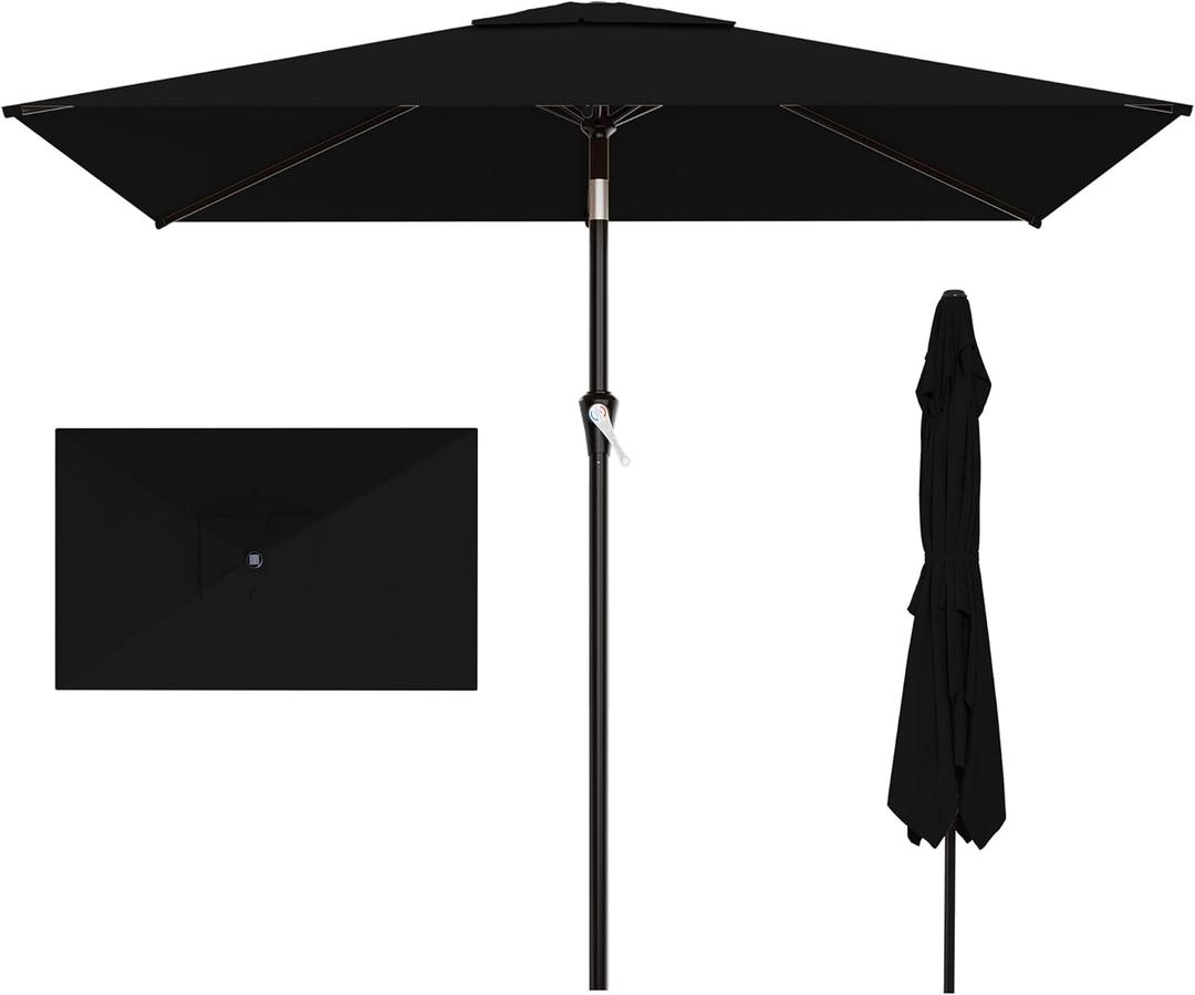 AreShark 6.5' x 10' Rectangular Patio Umbrellas for Outdoor, Outdoor Table Umbrella, Large Outdoor Patio Umbrellas with 6 Sturdy Ribs for Pool, Garden, Deck & Market (Black)