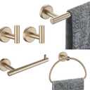 JQK Bathroom Hardware Set Champagne Bronze, 5-Piece Bath Accessories Set Wall Mount Includes 24 in Towel Bar, 7 in Towel Ring, Toilet Paper Holder, 2 Towel Hooks, BAS165-CB