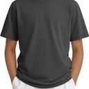 Boys Short Sleeve Crew Neck Shirt | 5-16 Y, Soft Fabric, Loose Fit, Crew Neck, Short Sleeves, Solid Color, Summer School And Daily Wear (Gray)