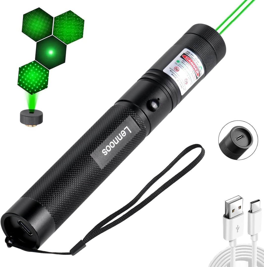 USB-C Rechargeable Green Laser Pointer - Advanced Long-Range Laser Pointer High Power with Star Cap for Astronomy, Construction, Presentations, and Outdoor Adventures