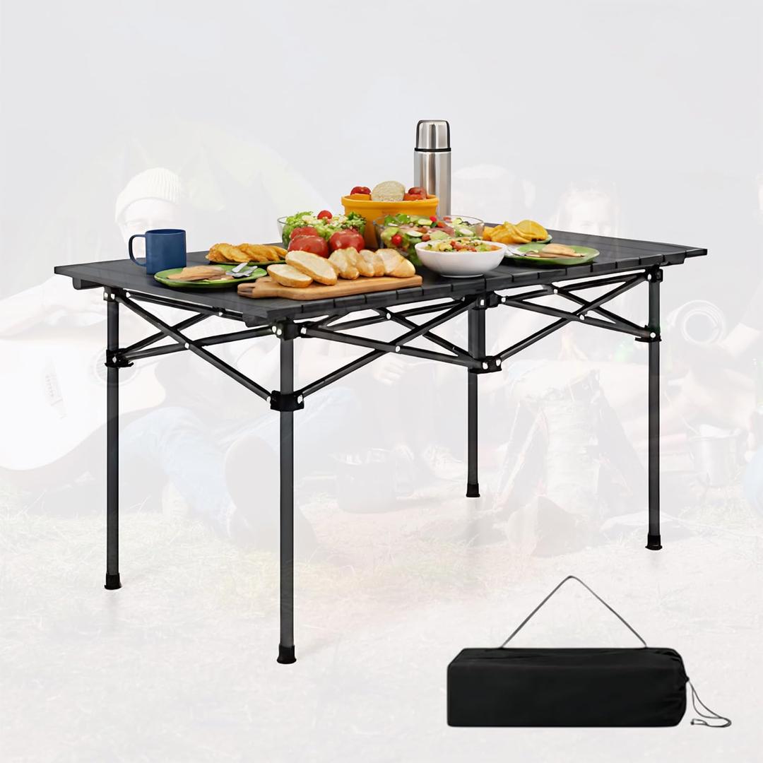 Camping Outdoor Foldable Table W/ Carry Bag - Heavy-duty 3 ft Portable Camping Table for 4-6 People - Aluminum Compact Folding Tables - Black Picnic Table for Backyard BBQ Picnic tables, RV & Beach