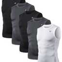 TELALEO 5 Pack Men's Athletic Compression Shirts Sleeveless Workout Tank Top Sports Base Layer Running Basketball XXL